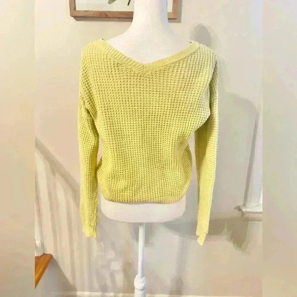 Sincerely Jules Neon Yellow Chartreuse Adjustable Crop Sweater - Picture 3 of 5